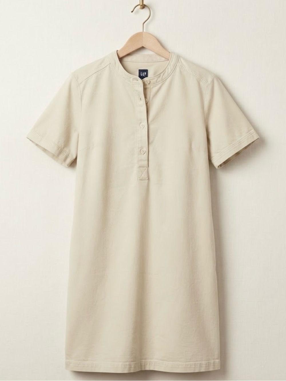 GAP Women's Short Sleeve Minimalist Shirt Dress with pockets in Cream Cotton